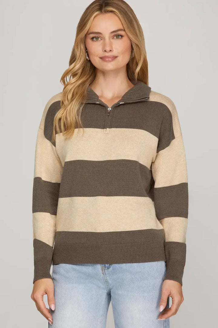 1/4 Zip Stripe Sweater