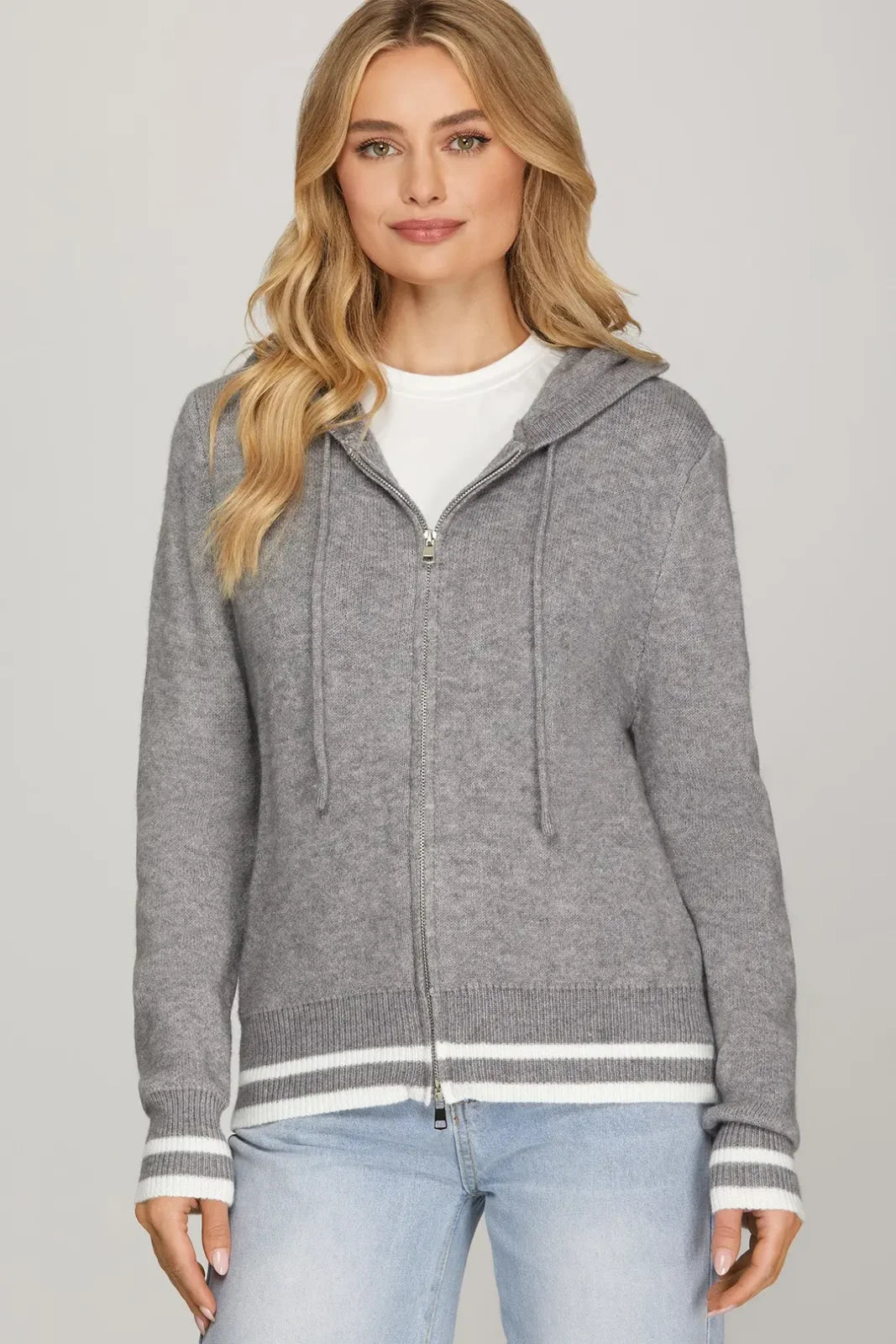 Hooded Zip Front Cardigan