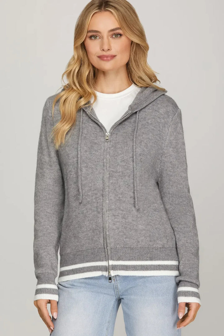 Hooded Zip Front Cardigan