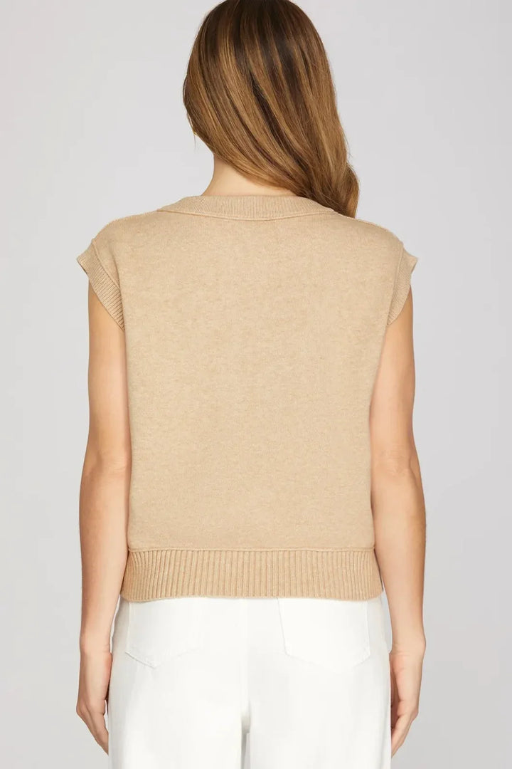 Button Front Sleeveless Sweater Knit Top