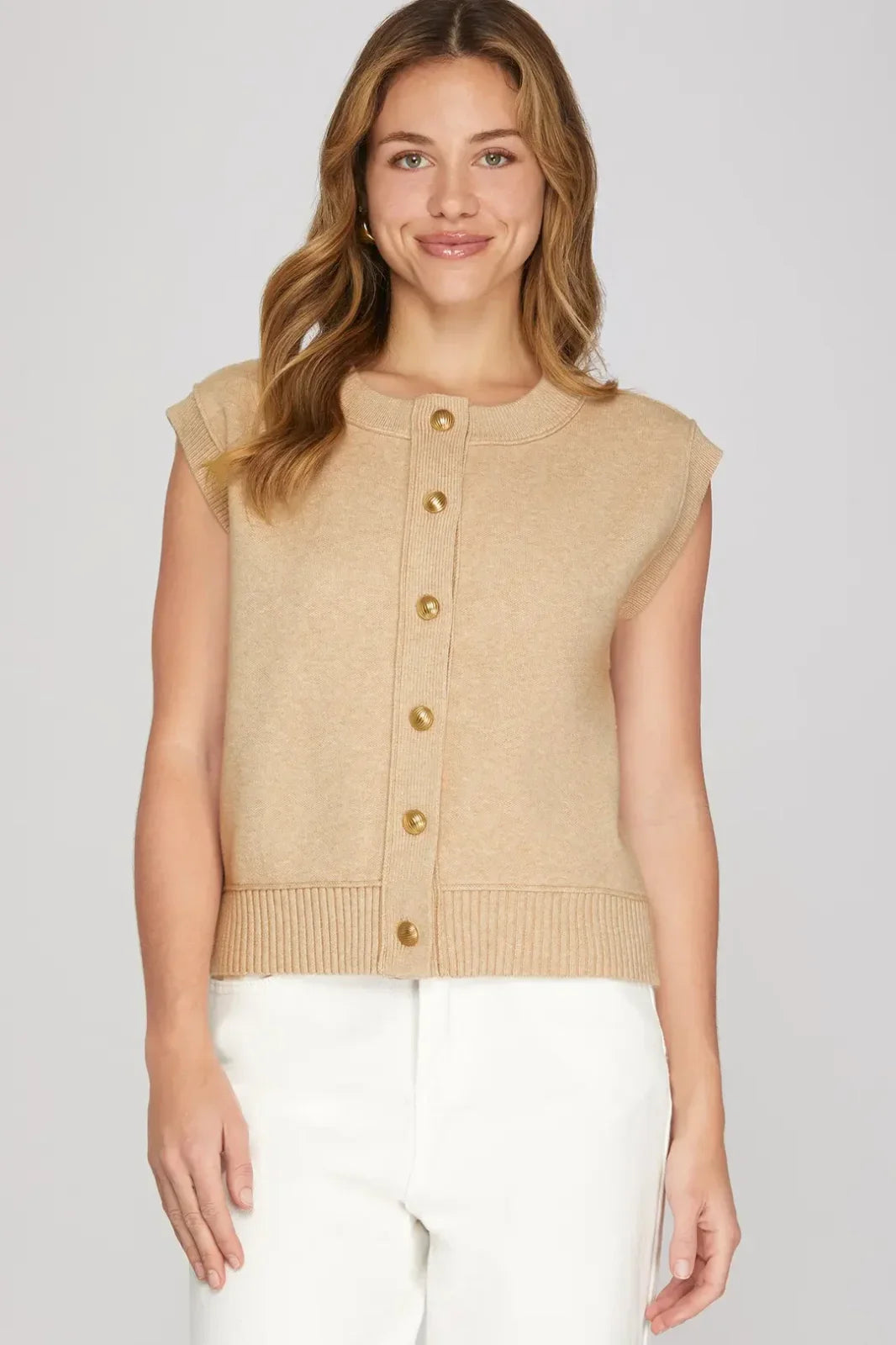 Button Front Sleeveless Sweater Knit Top