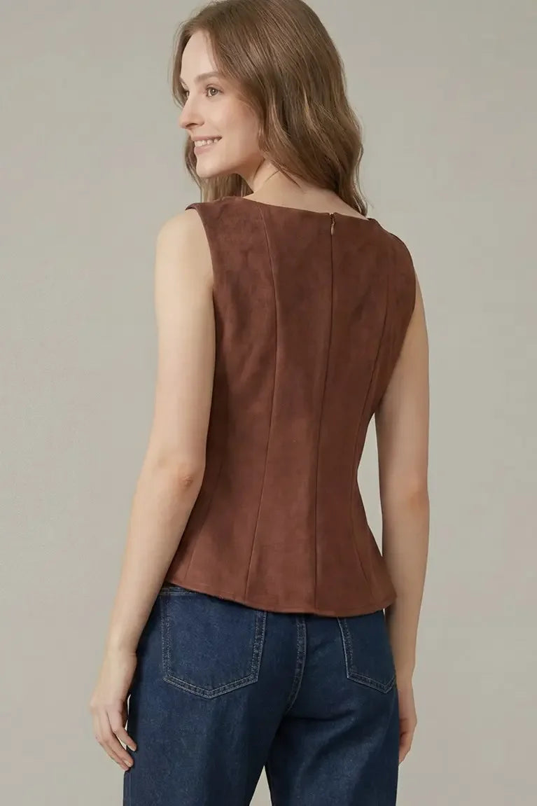 Sleeveless Peplum Faux Suede Top
