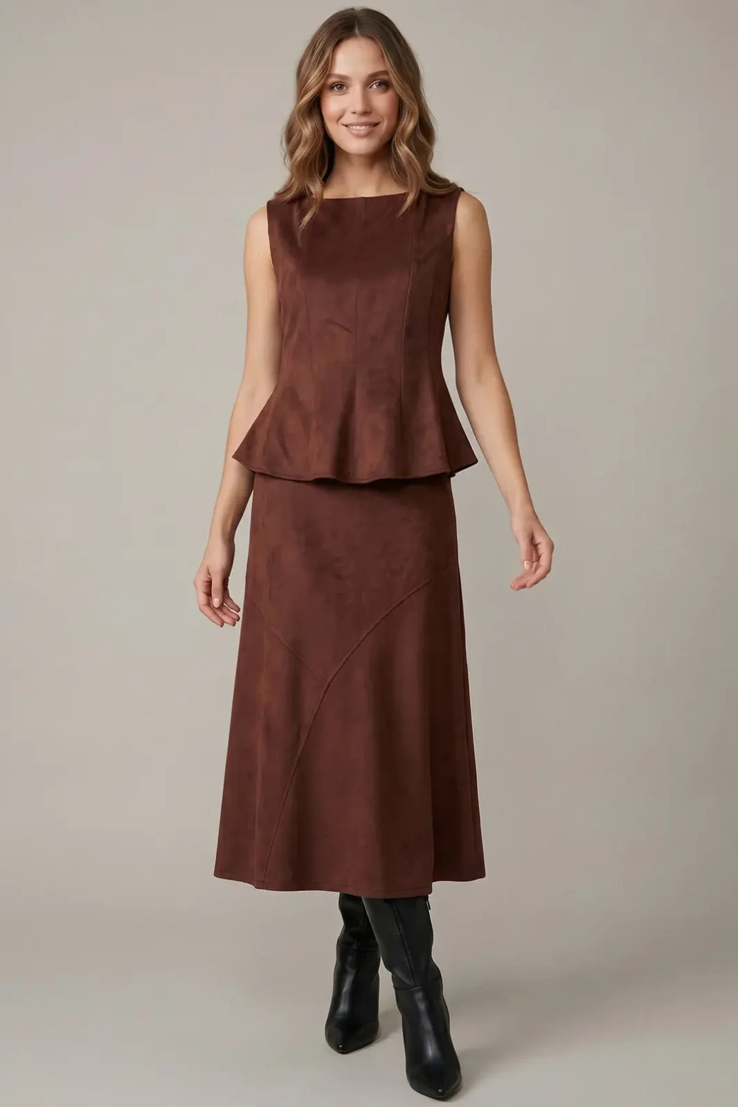 Sleeveless Peplum Faux Suede Top
