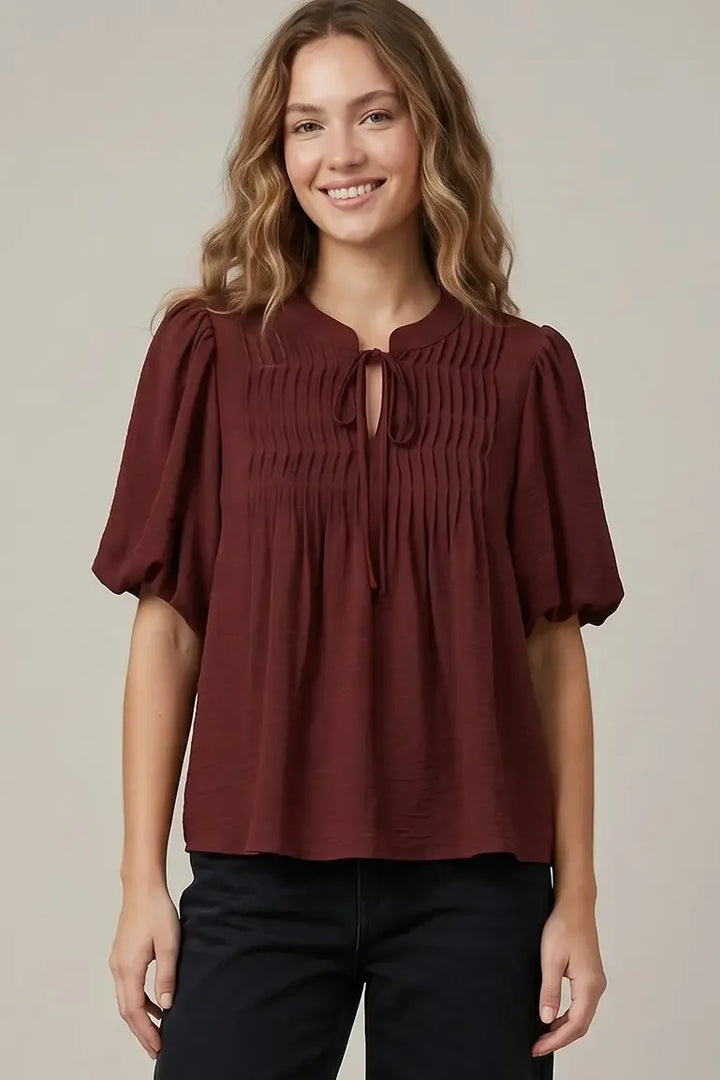 Pintuck Tie Front Top
