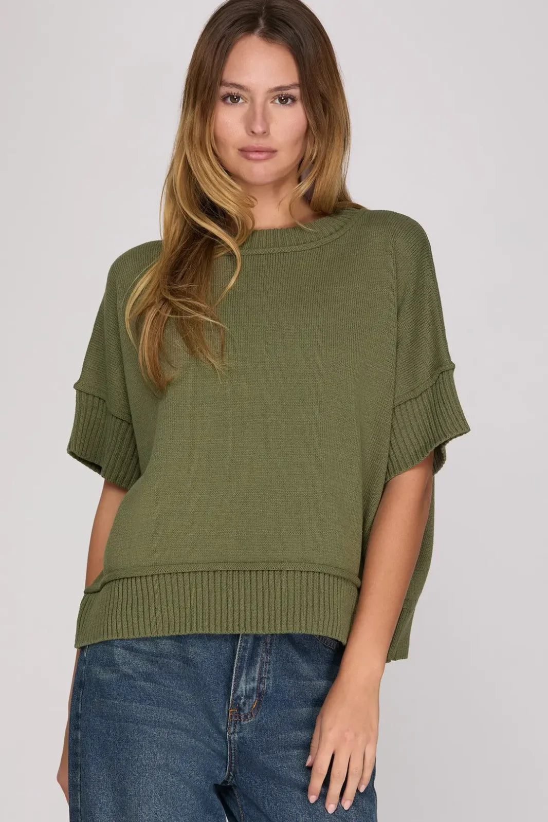 Drop Sleeve Crew Neck Sweater