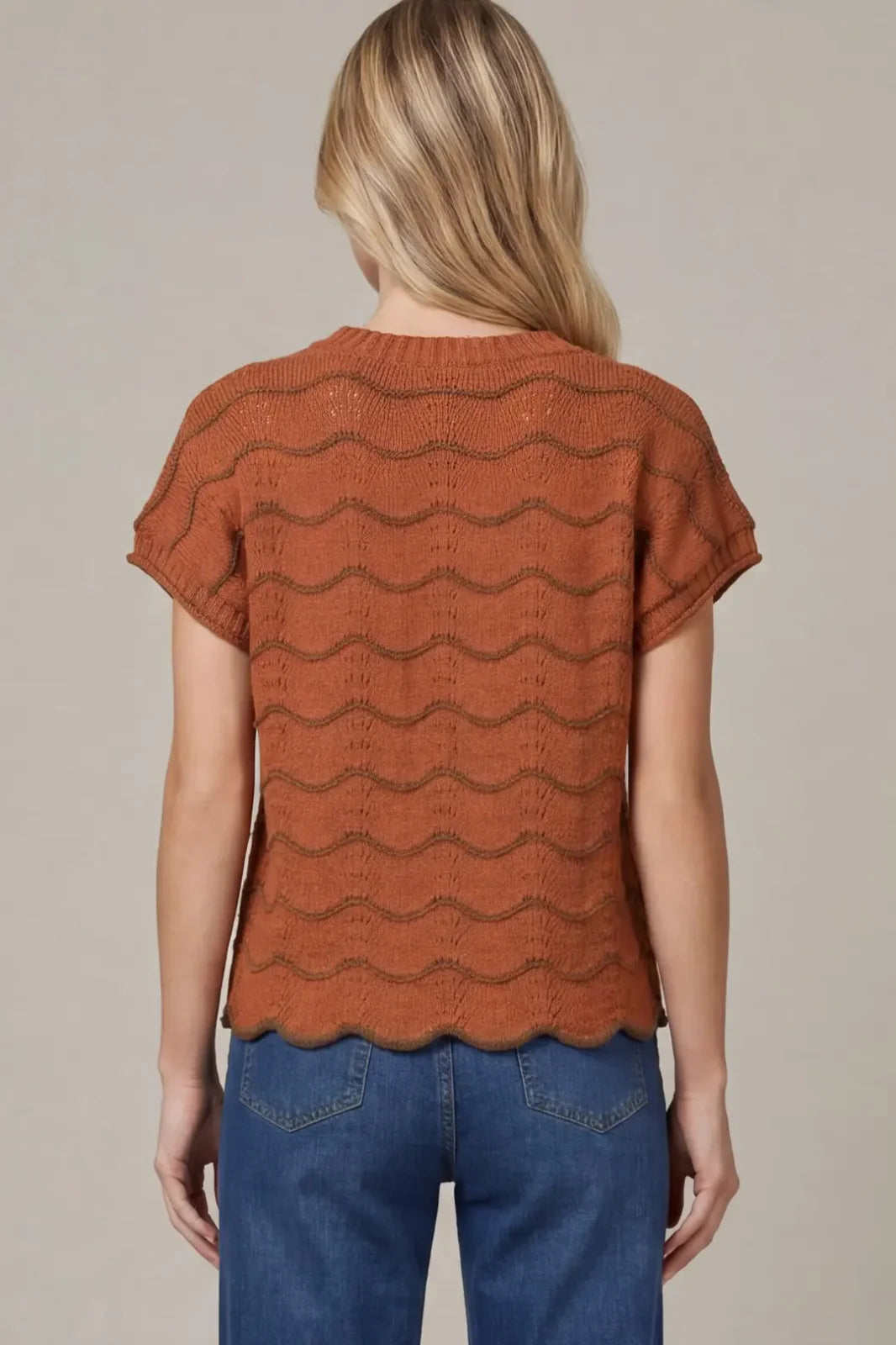 Scallop Stripe Patterned Sweater Knit Top - High Call Outfitters