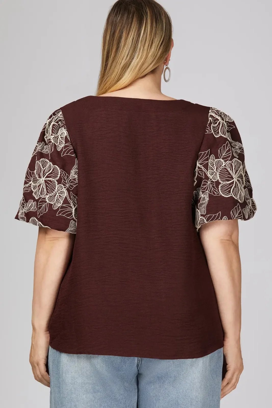 Embroidered Puff Sleeve Top - High Call Outfitters