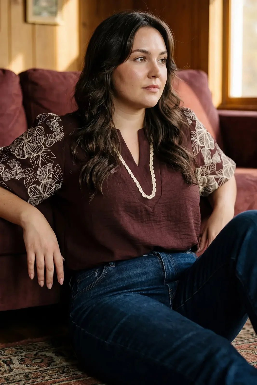 Embroidered Puff Sleeve Top - High Call Outfitters