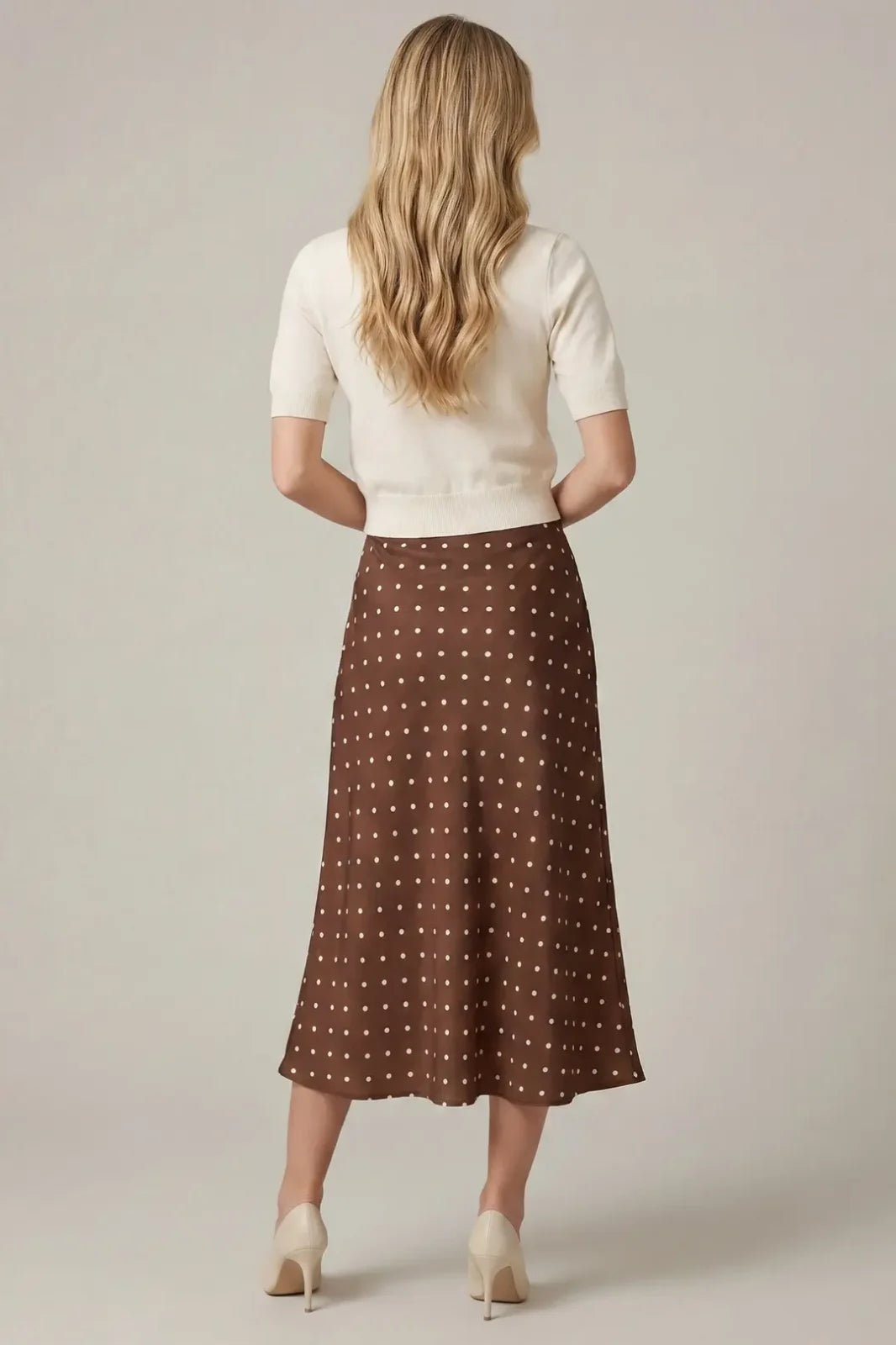 Polka Dot Satin Midi Skirt