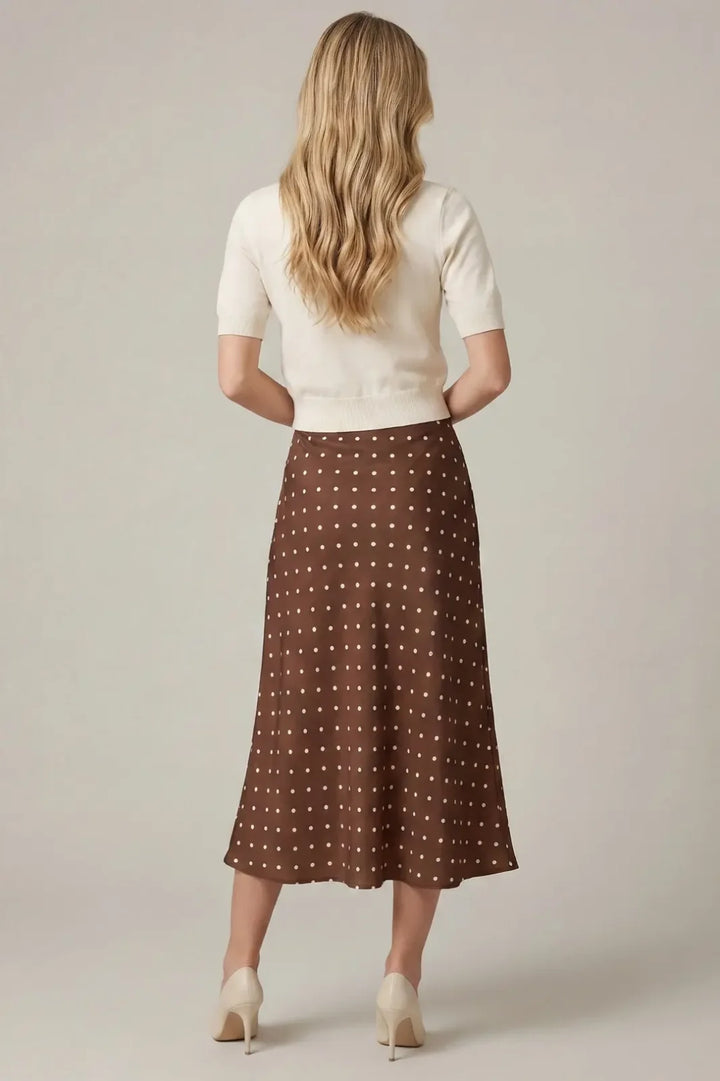 Polka Dot Satin Midi Skirt
