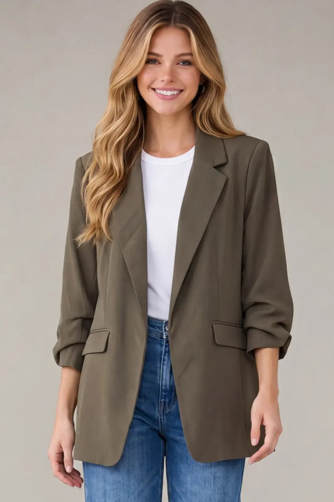 3/4 Sleeve Single Button Blazer