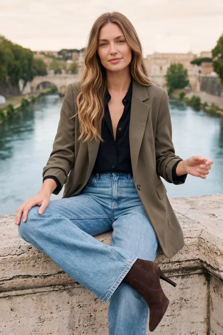 3/4 Sleeve Single Button Blazer