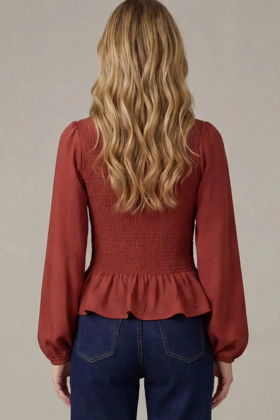 Smocked Long Sleeve Top