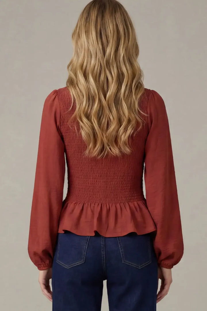 Smocked Long Sleeve Top