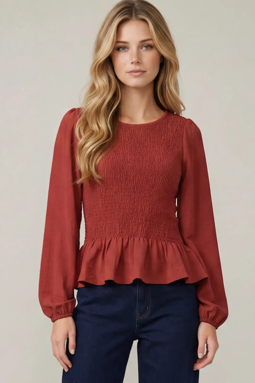 Smocked Long Sleeve Top