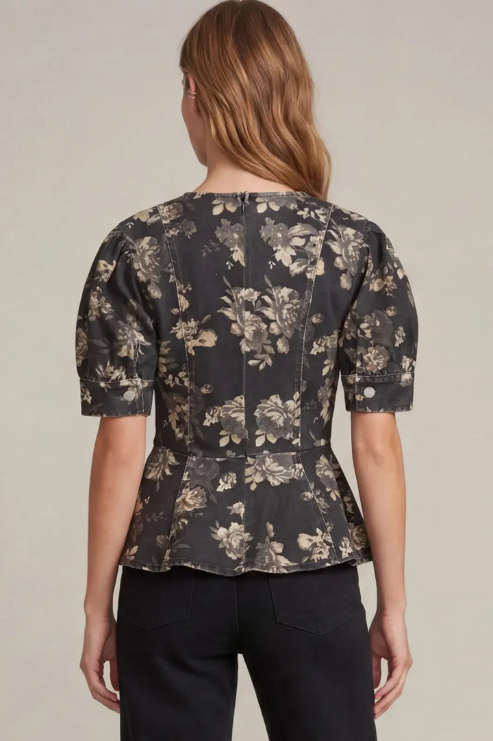 Antique Floral Print Peplum Top