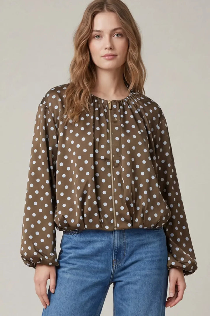 Polka Dot Zip Up Satin Jacket