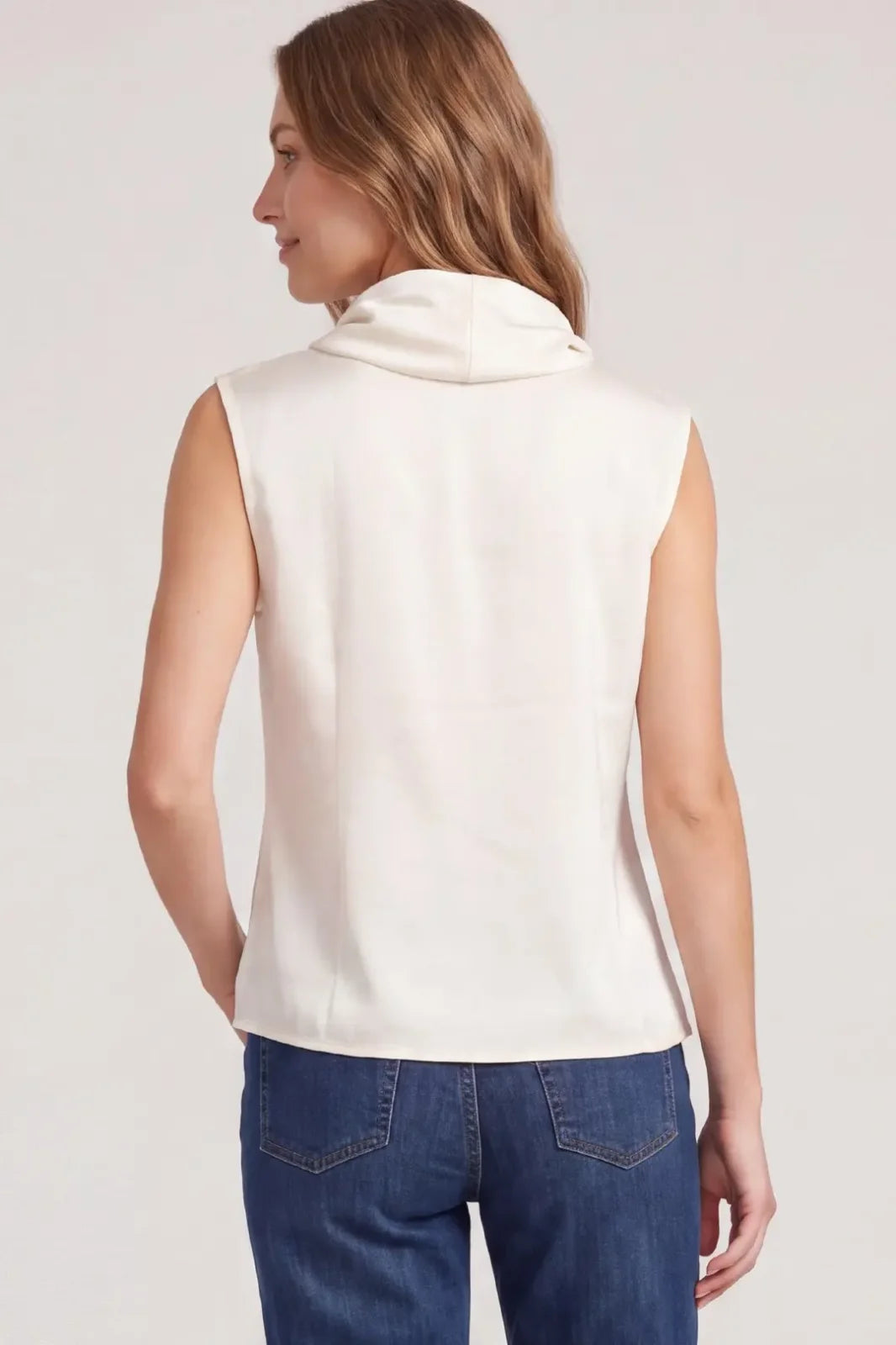 Sleeveless Drape Mock Neckline Satin Top - High Call Outfitters