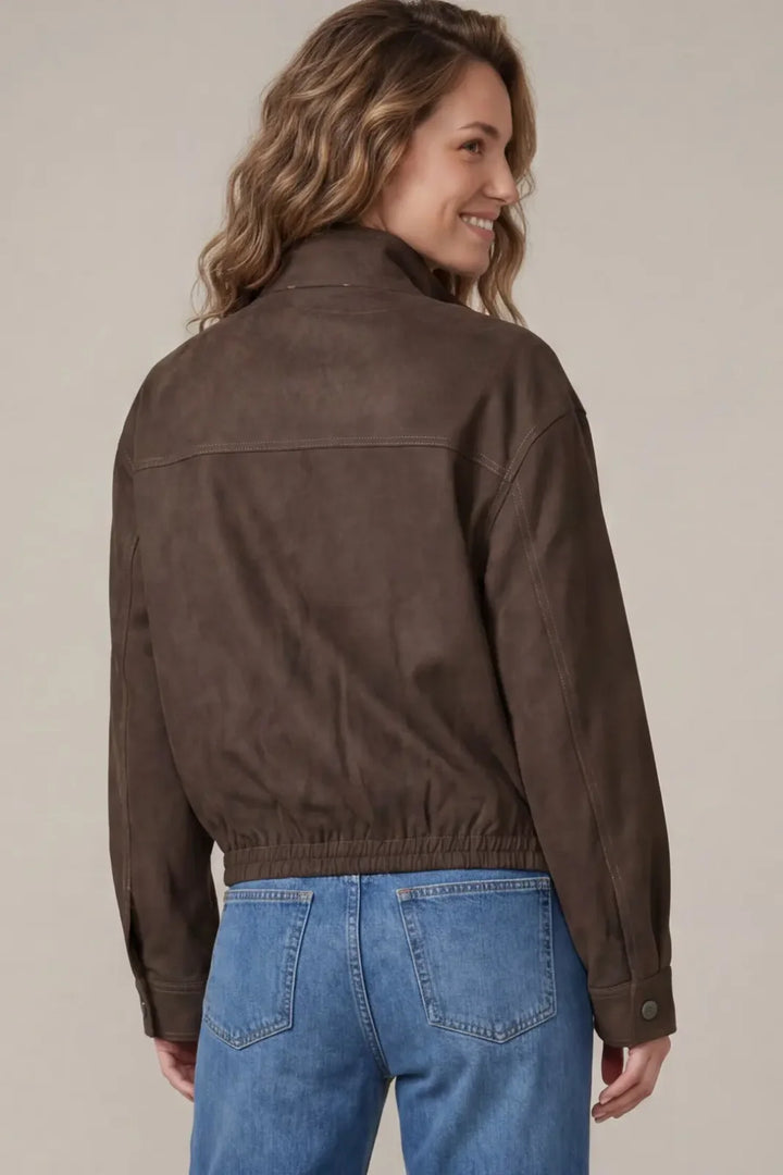 Faux Suede Zip Front Utility Jacket