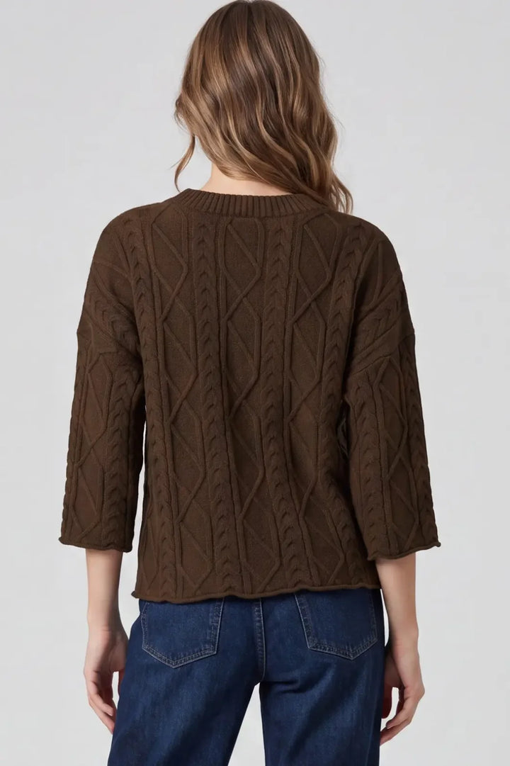 3/4 Sleeve Cable Knit Sweater