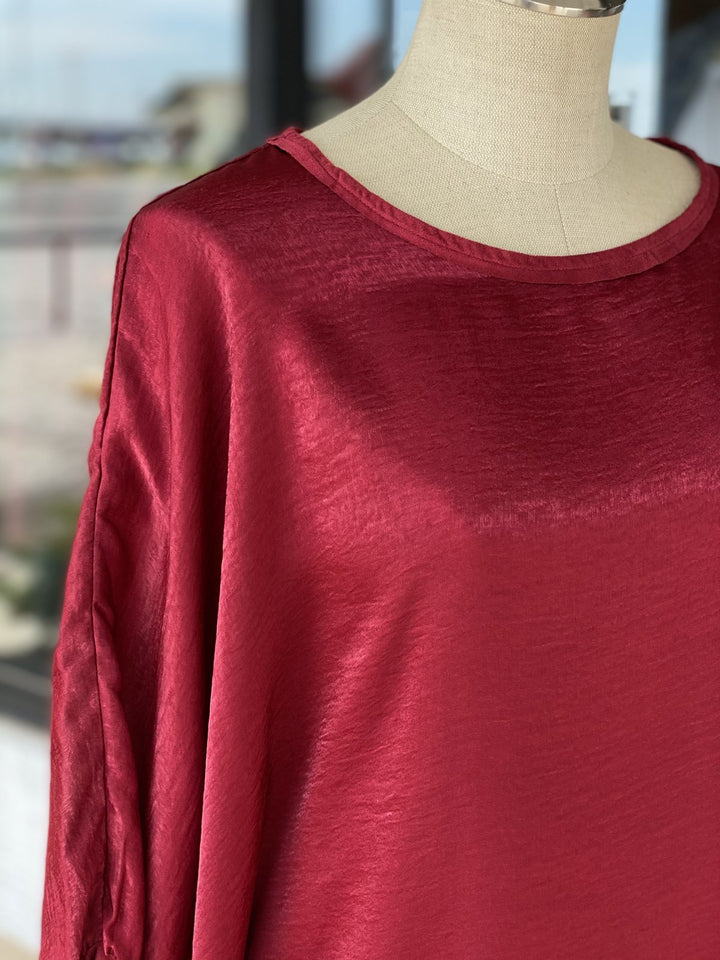 Faux Suede Trimmed Satin Top from Aunt Wanda - High Call Outfitters