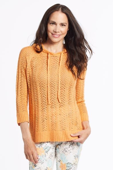 3/4 Sleeve Hooded Lightweight Sweater from Tribal