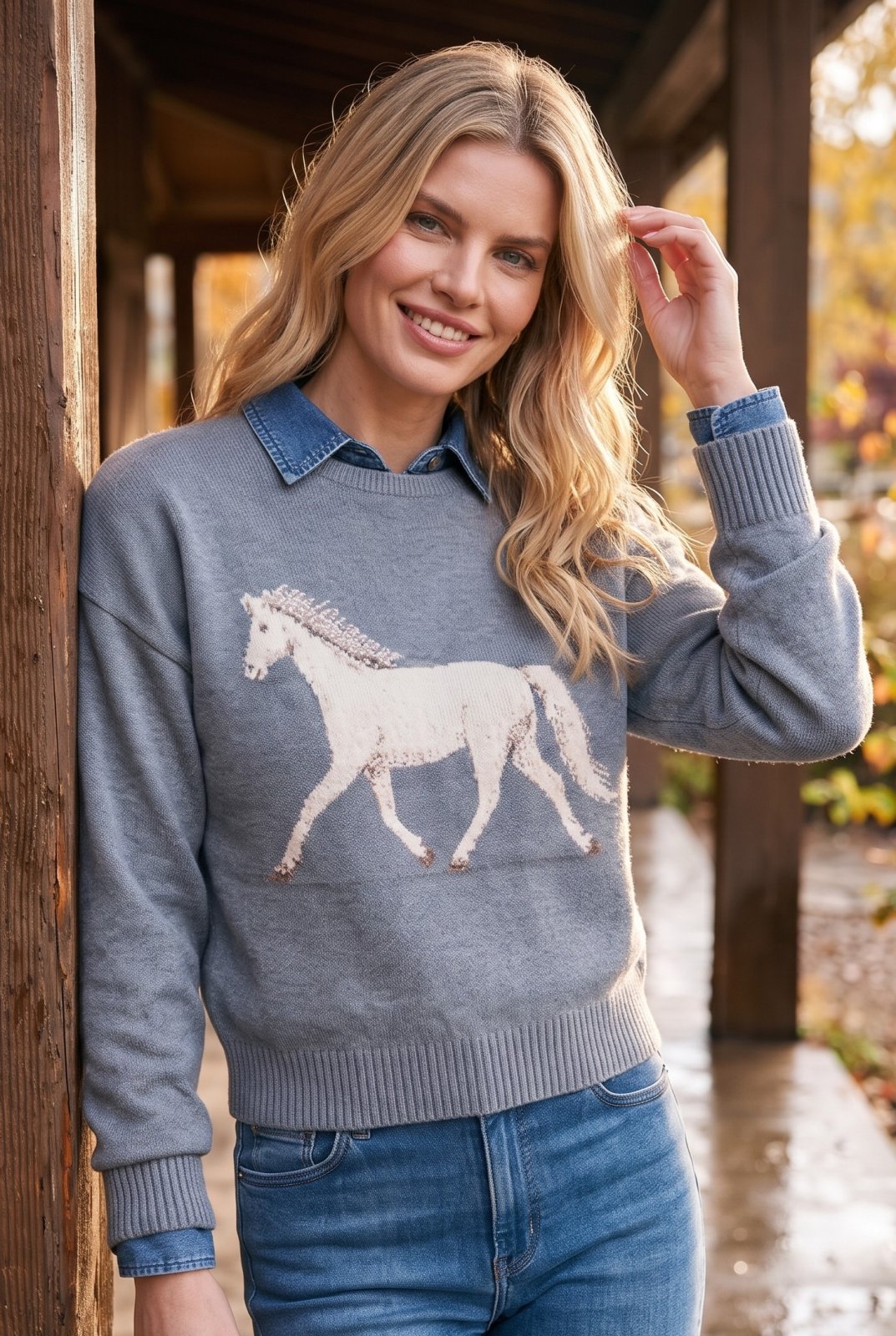 Equestrian Jacquard Crewneck Sweater from Karen Kane
