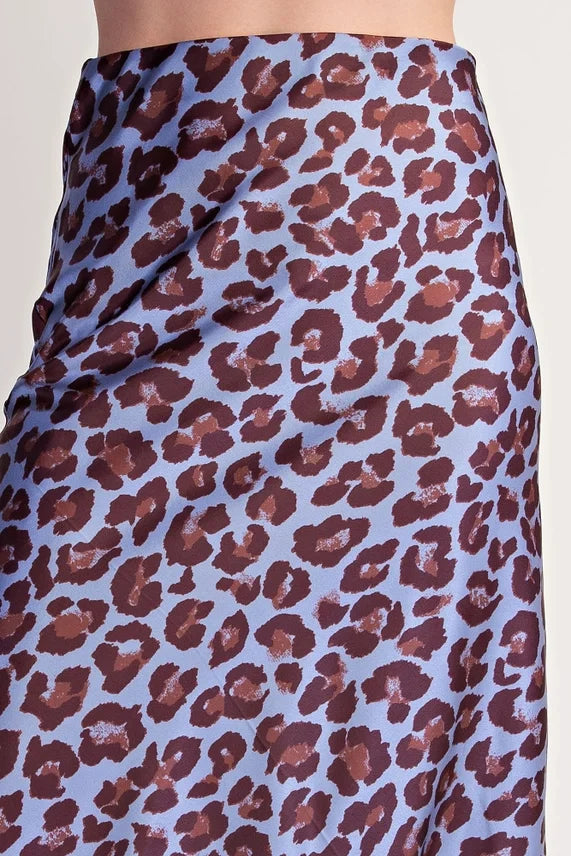 Satin Leopard Print Midi Skirt