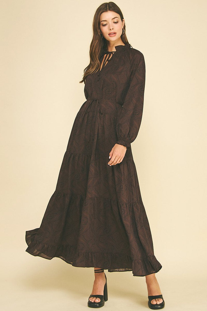 Paisley Print Tiered Maxi Dress - High Call Outfitters