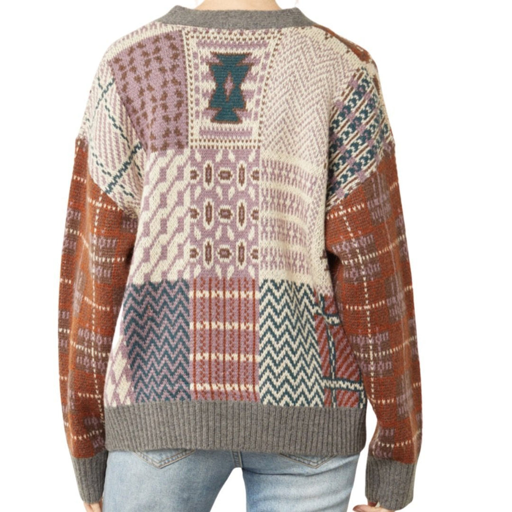 Mix Print Patchwork Sweater Cardigan - High Call Outfitters