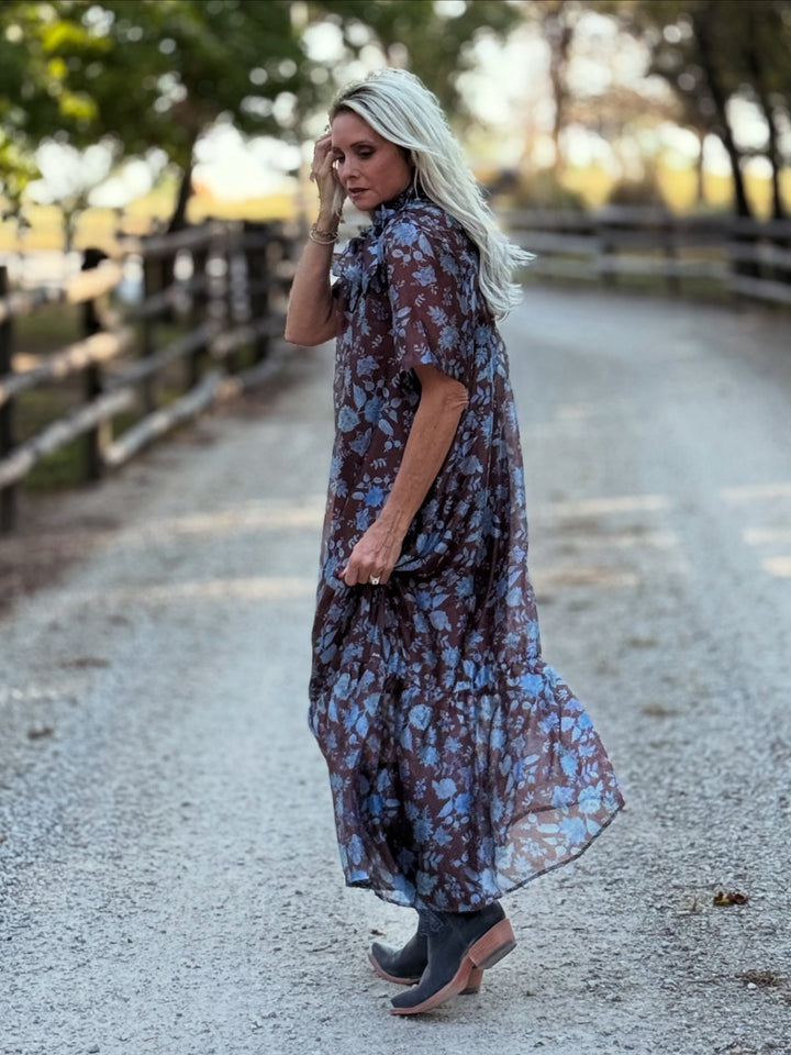 Floral Print Sheer Midi Dress - High Call Outfitters