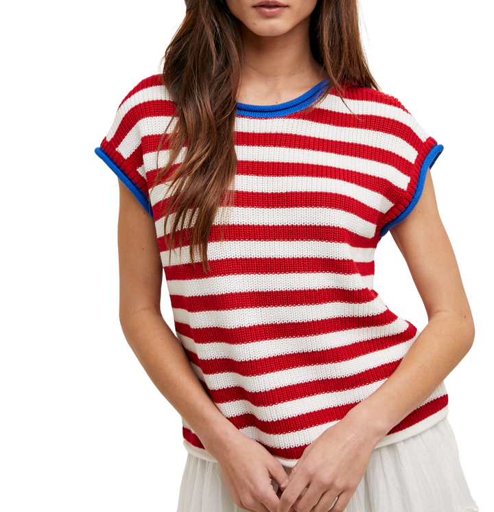 Stripe with Contrast Sleeveless Sweater