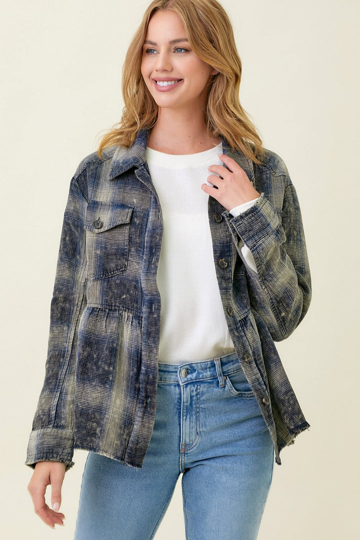 Washed Plaid Peplum Shacket from Mystree