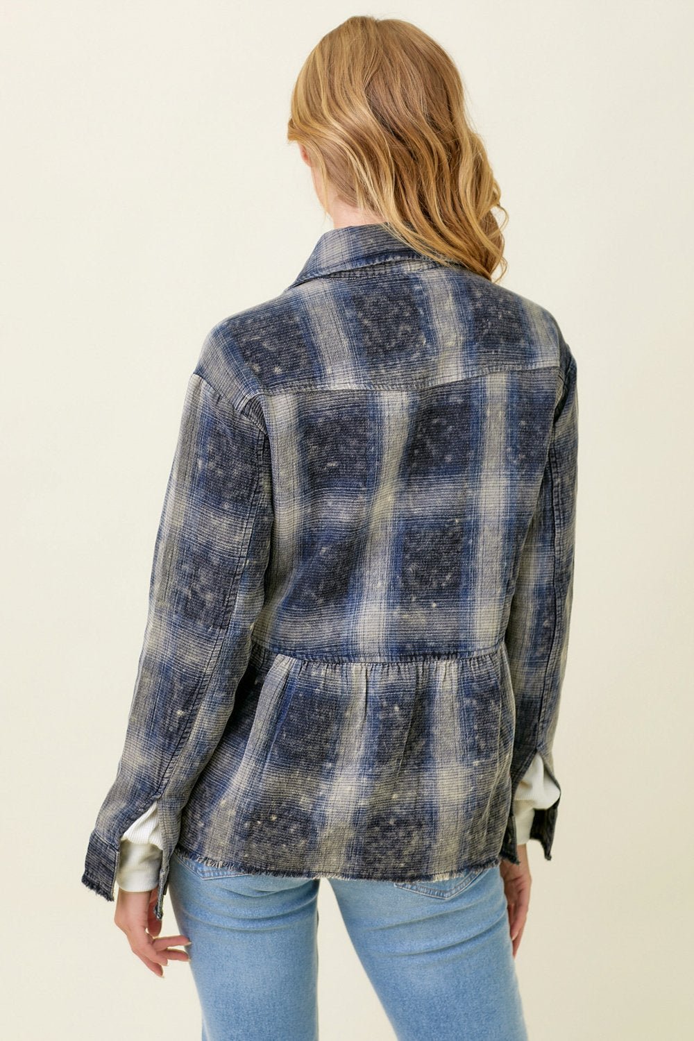 Washed Plaid Peplum Shacket from Mystree - High Call Outfitters