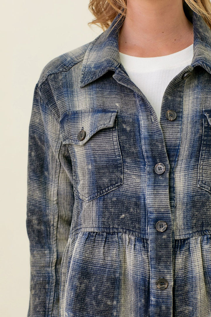 Washed Plaid Peplum Shacket from Mystree