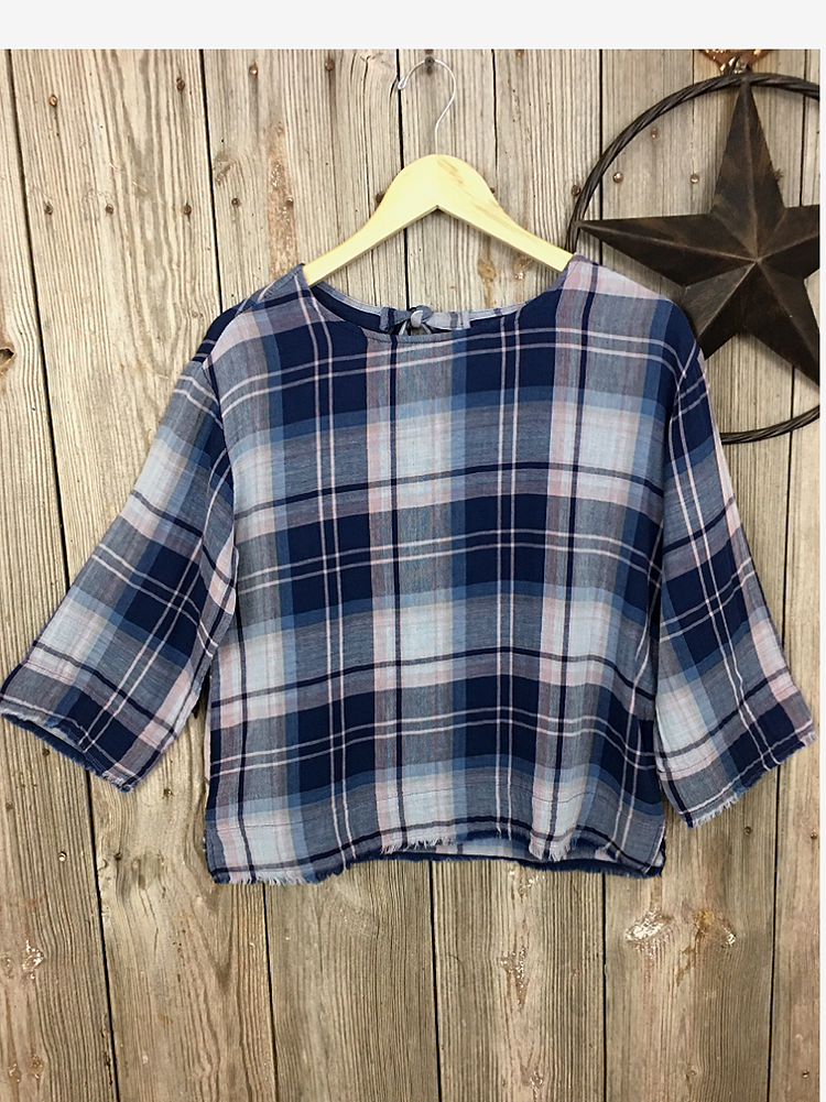 Plaid 3/4 Bell Sleeve Blouse from Tribal