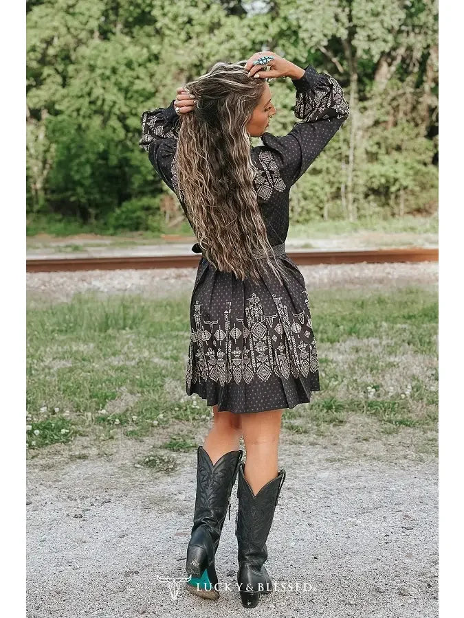 Pearl Snap Pleated Dress