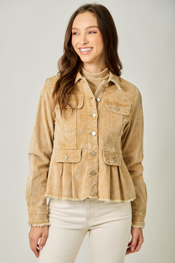 Peplum Washed Corduroy Denim Jacket