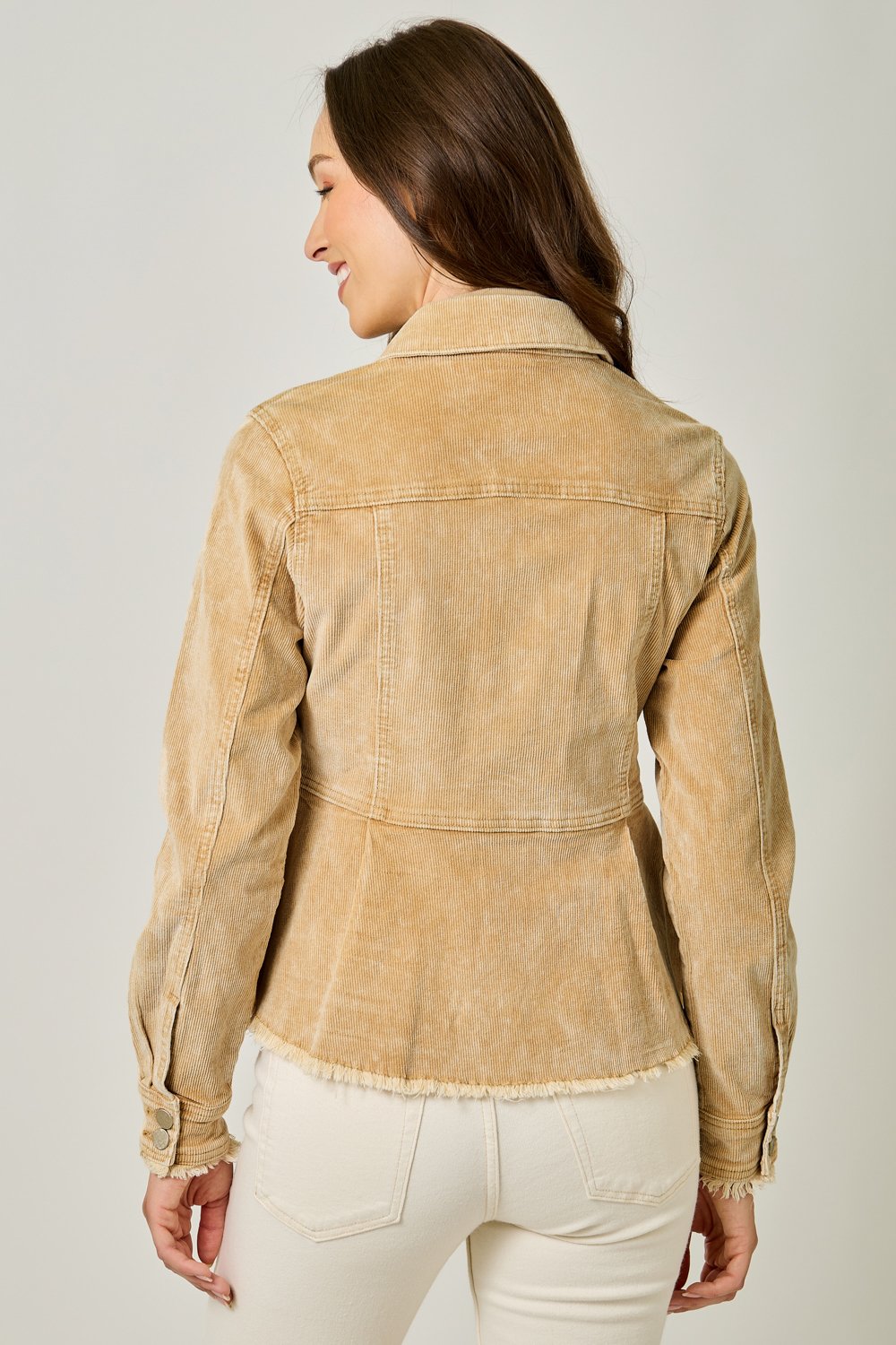 Peplum Washed Corduroy Denim Jacket