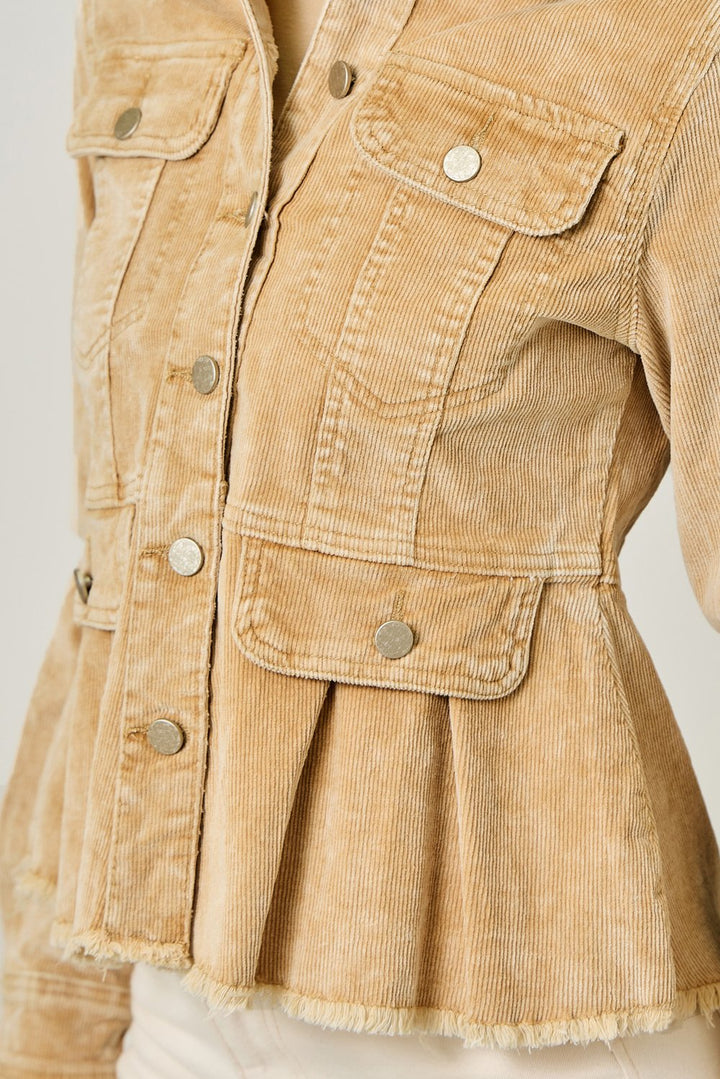 Peplum Washed Corduroy Denim Jacket