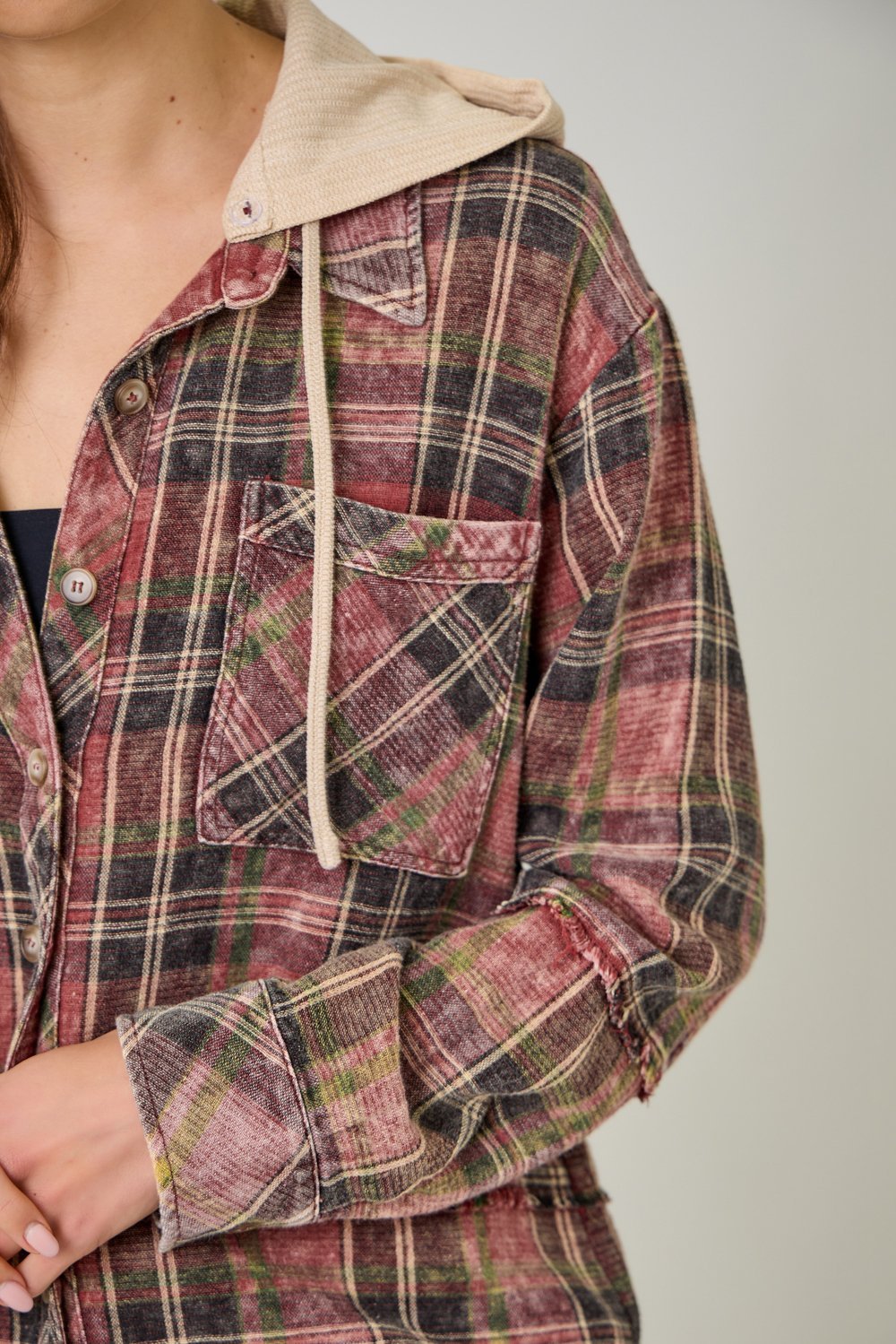 Washed Plaid Shacket - High Call Outfitters