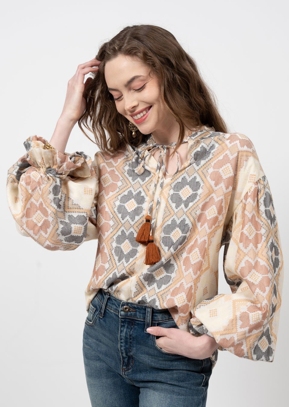 Balloon Sleeve Neutral Top from Ivy Jane - High Call Outfitters
