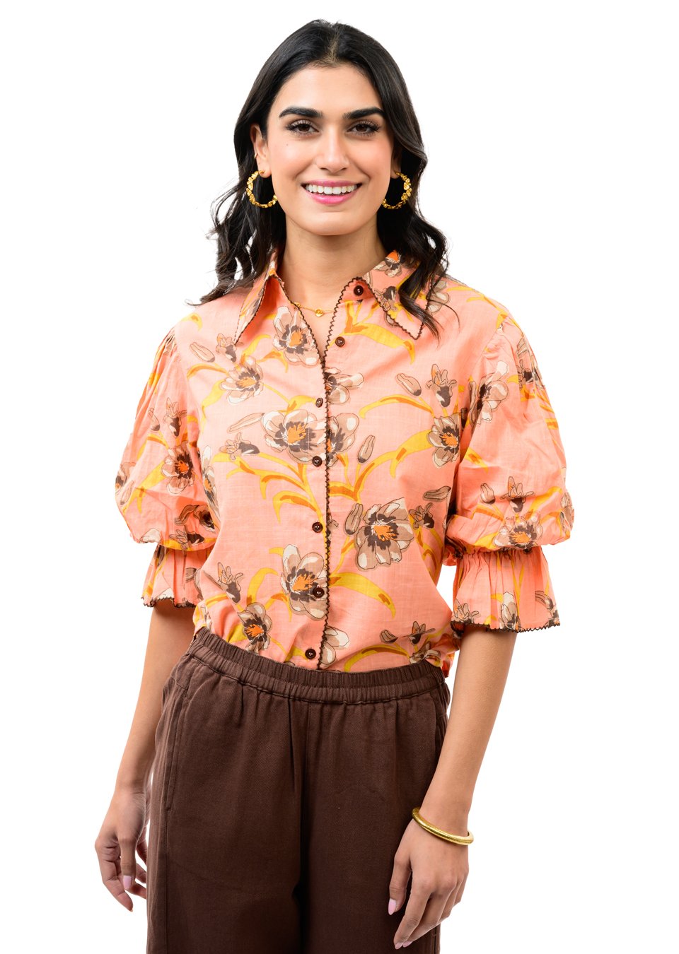 Pointed Collar Poof Sleeve Shirt from Ivy Jane