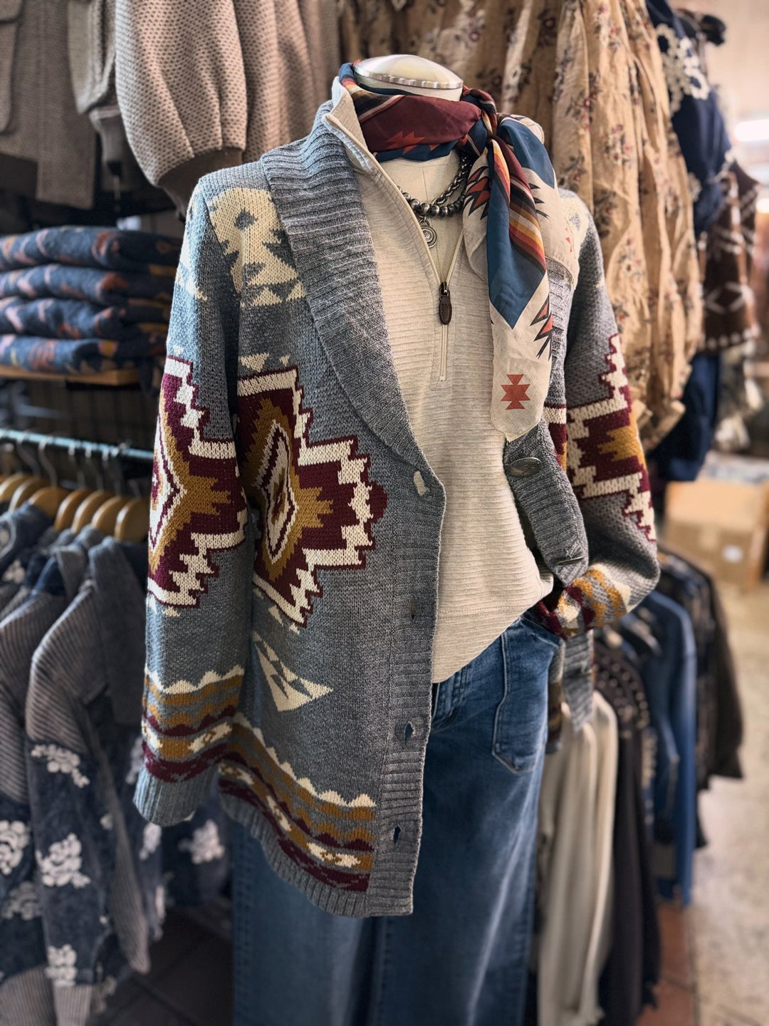 Aztec Belted Cardigan - High Call Outfitters