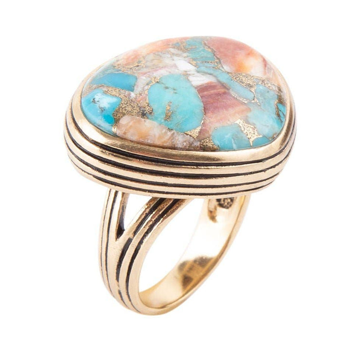 Turquoise Spiny Oyster Matrix Statement Ring from Barse