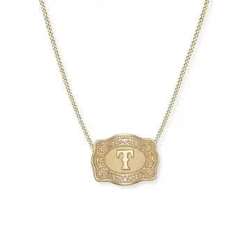 SpurWest Mini Belt Buckle Necklace (Initial) - Gold - High Call Outfitters