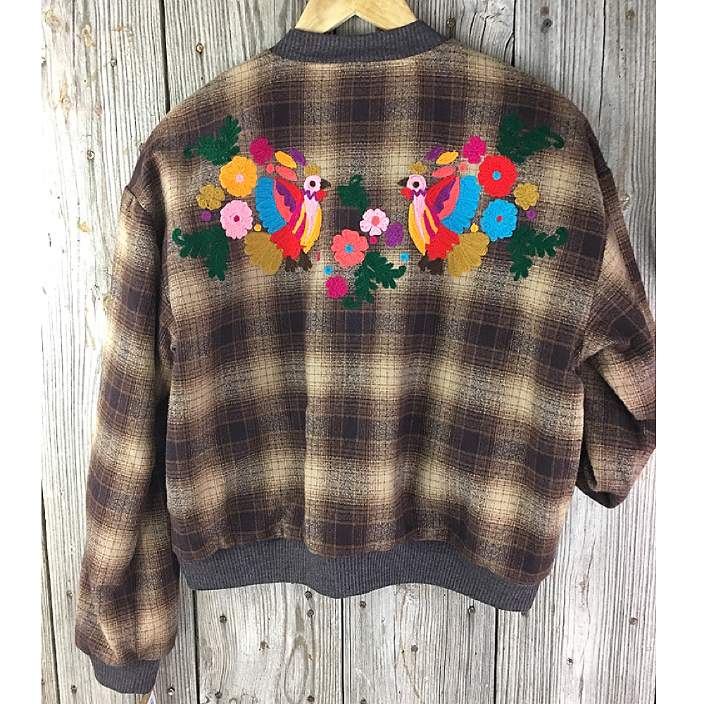 Ladies Zip Front Bomber Jacket with Colorful Embroidery from Ivy Jane