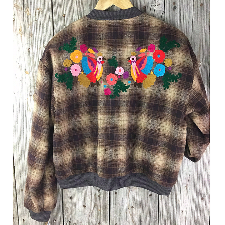 Ladies Zip Front Bomber Jacket with Colorful Embroidery from Ivy Jane