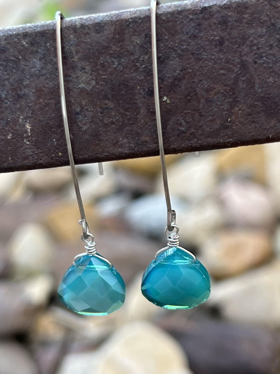 Faceted crystal briolette on elongated V - hook Earring from Julio - High Call Outfitters