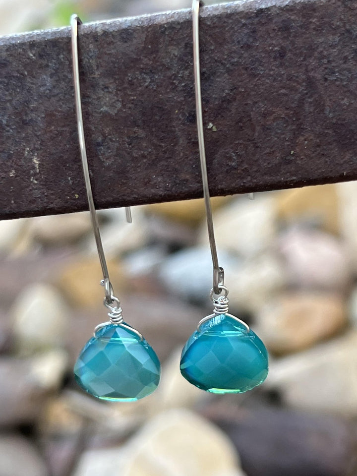 Faceted crystal briolette on elongated V - hook Earring from Julio - High Call Outfitters